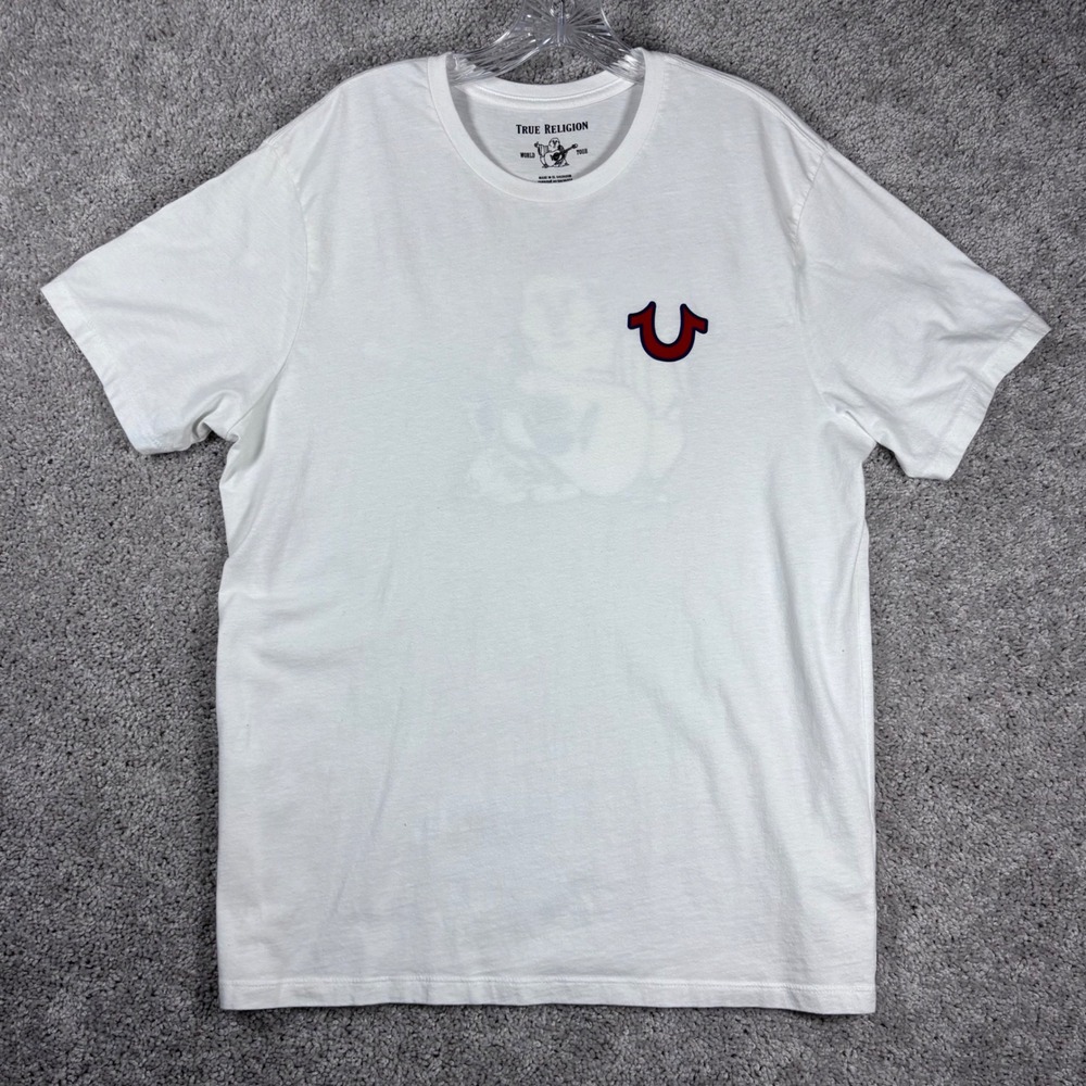True Religion‎ World Tour Graphic T-Shirt Mens Large Buddha Guitar White